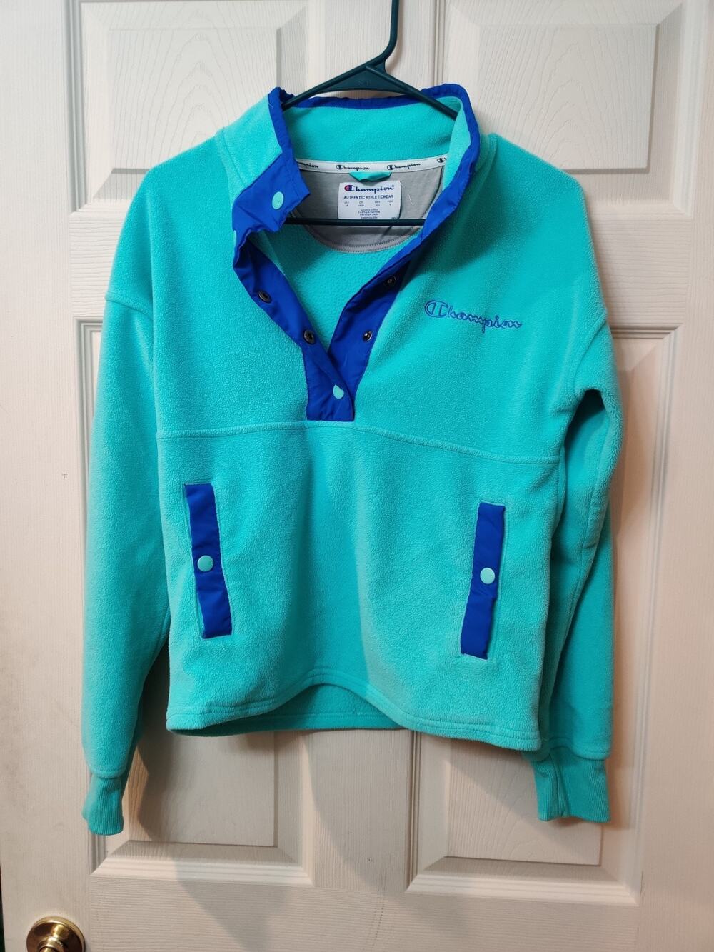 Champion Fleece Teal Jacket Women's Size XS Pullover Half-Button